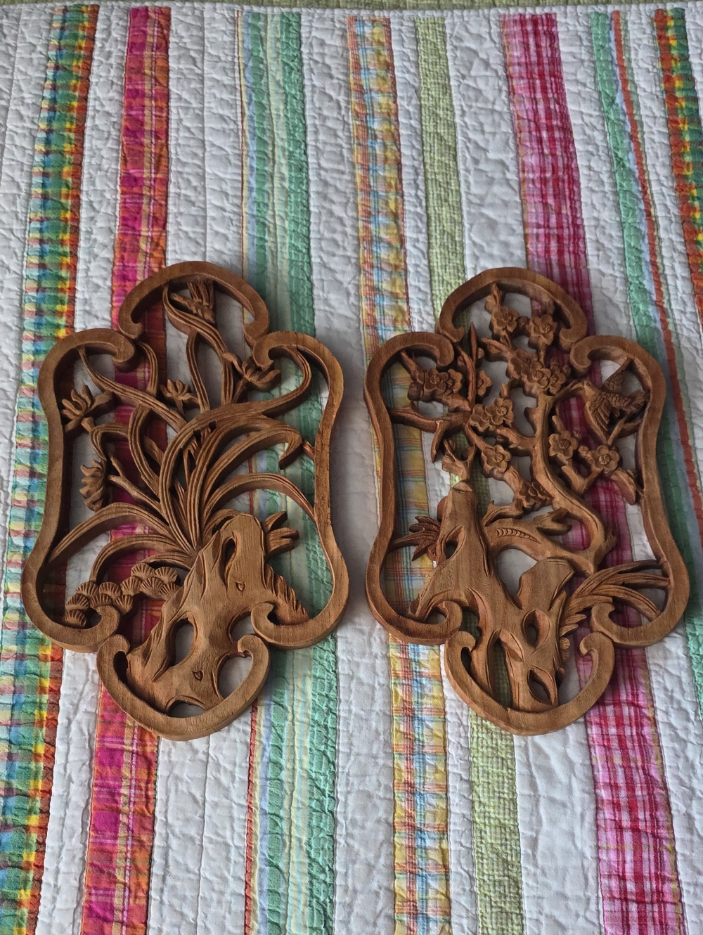 Hand-Carved Wooden Wall Plaques - Brown Decorative Set